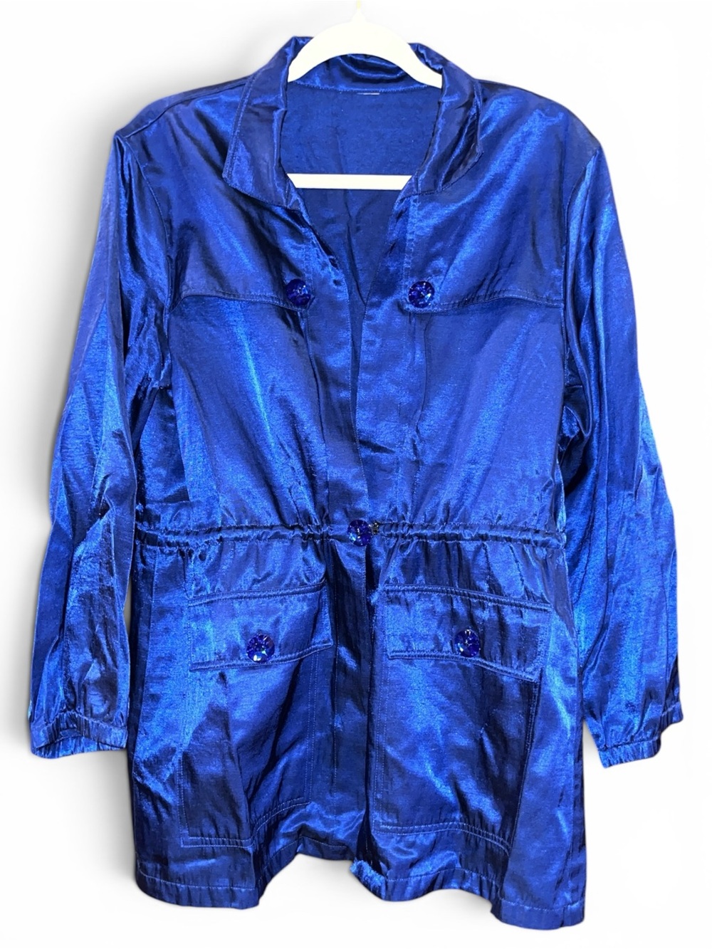 Vtg 80’s metallic blue rhinestones buttons jacket,